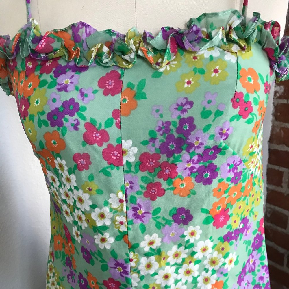MInt Green , Vintage Floral Long Dress  Sz Small